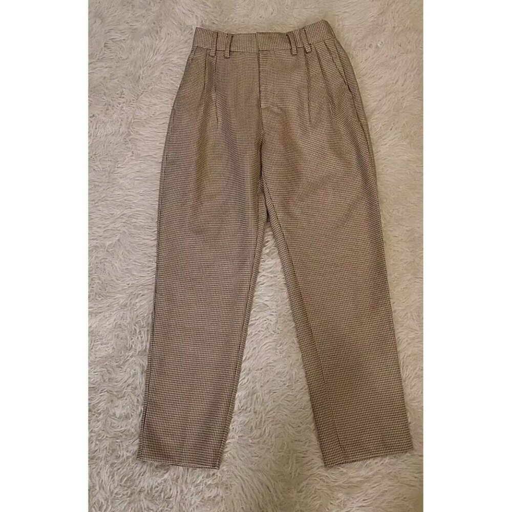 Steve Madden‎ Houndstooth Trousers Size 2 Elastic Waist Brown And White Work